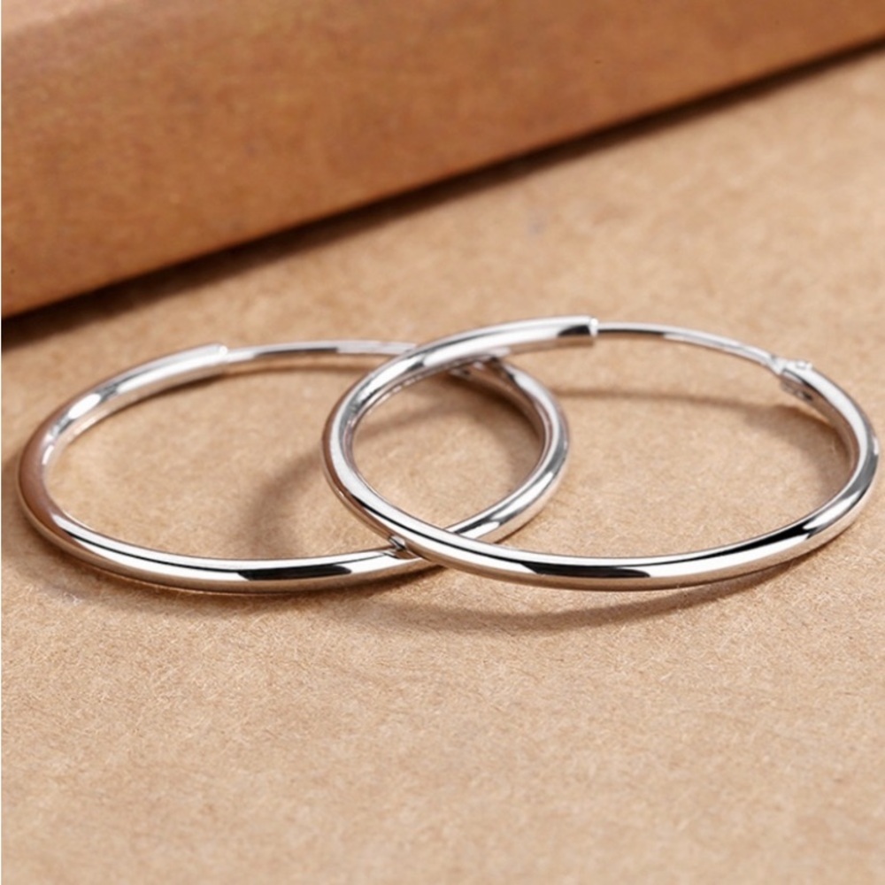Sterling Silver Hoop 70MM Earrings - Picture 3 of 4